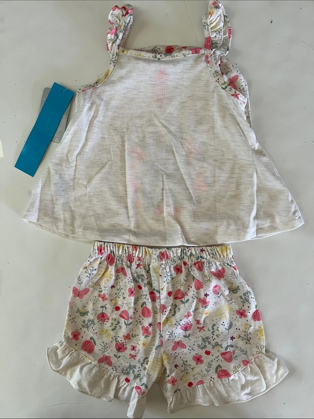 Disney Beige Floral Bunny Pajama Set with Pink and Green Accents